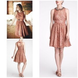 EUC Anthro Plenty by Tracy Reese Mariposa Lace Coral Pink Cut Out Back Dress 4‌‍